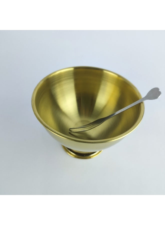 Gold Stainless Steel Fruit Serving Plate with Matching Fork - Image 3