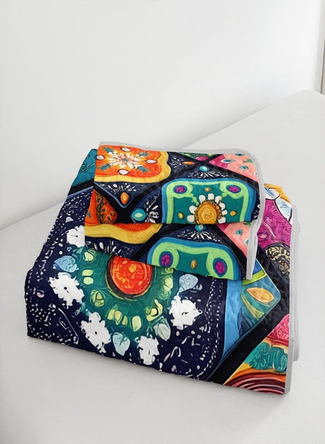 HOSIMA Bohemia Style King Size Quilt Set for Adults,Different Colorful Boho Pattern Lightweight Quilt,Soft Plaid Patchwork Boho Floral Bedding for Bedroom Decor with 2 Pillowcases. - Image 5