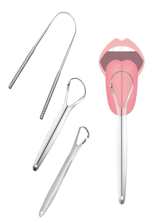 EKIND Stainless Steel Tongue Scraper Set for Adults Cleaner Metal Wide Opening U Shape Small Oral Hygiene Tool(3 Pcs - Image 1