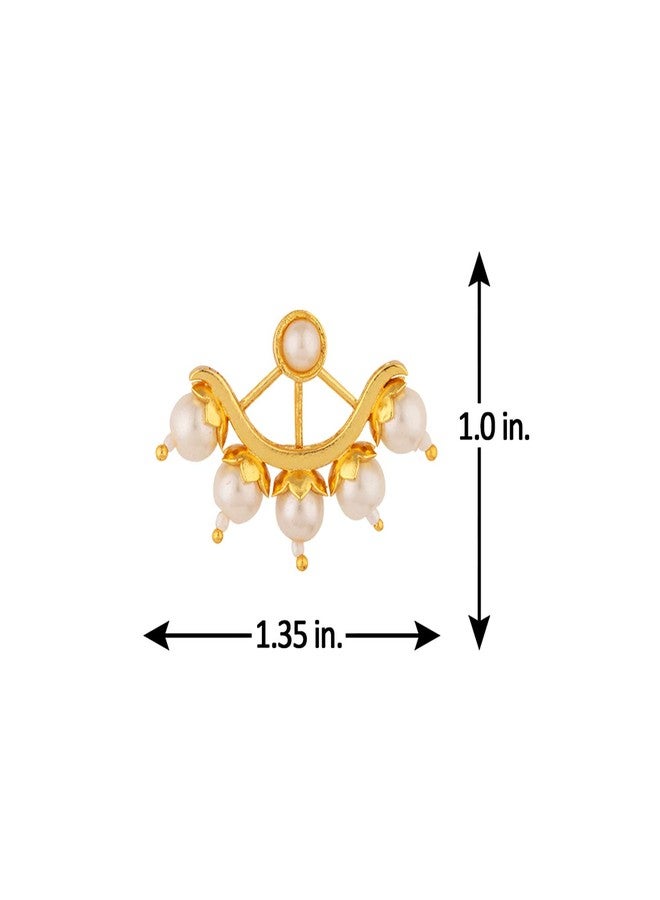 Voylla Brass Yellow Gold Plated Blooming Pearl Beads Stud Earrings for Women and Girls - Image 4
