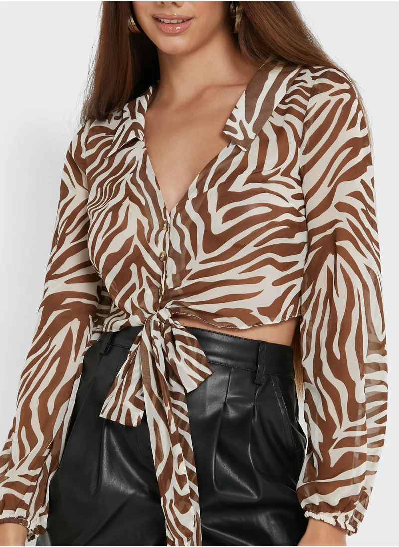 Miss Selfridge Printed Tie Detail Crop Top