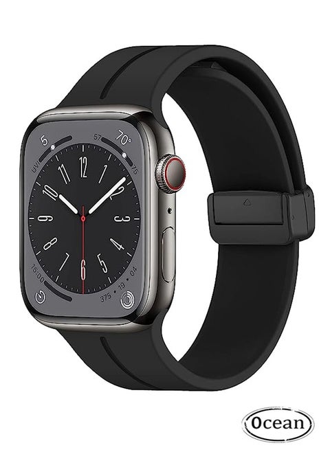 Magnetic Band D-buckle Silicone Sport Strap Replacement WristBand for Apple Watch SE Series 8/7/6/5/4/3/2/1 (38mm/40mm/41mm)