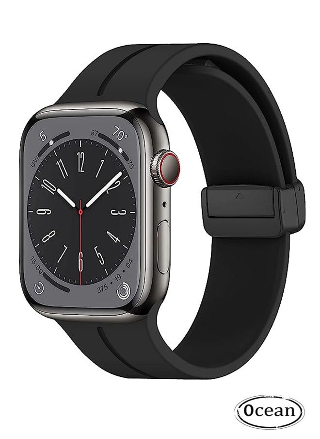 Ocean Magnetic Band D-buckle Silicone Sport Strap Replacement WristBand for Apple Watch SE Series 8/7/6/5/4/3/2/1 (38mm/40mm/41mm)  - Image 1