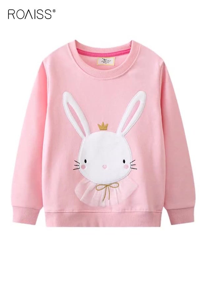 رويس بلوزة أنيقة للفتيات الصغيرات، بلوزة برقبة مستديرة وأكمام طويلة بنقشة أرنب، تي شيرت مريح وجميل للفتيات، مناسب للارتداء اليومي أو أي مناسبة - Image 2