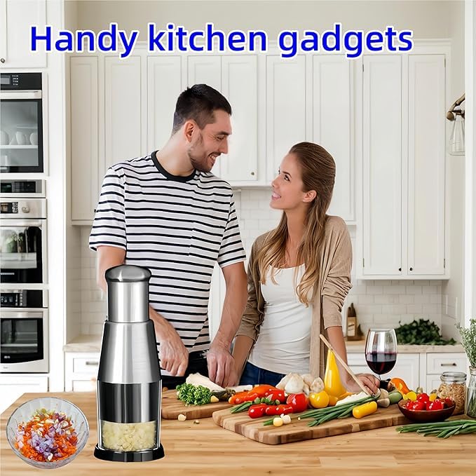 Suicune Garlic Chopper Stainless Steel 304 Manual Pressed Chopper Garlic Mincer for Ginger Chili Black Pepper Onion Salad Handheld Push Type Garlic Crusher - Image 2