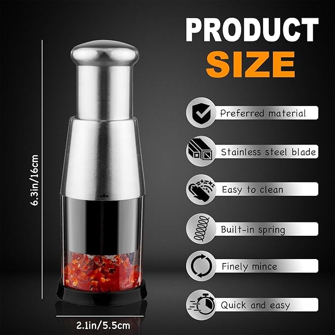 Suicune Garlic Chopper Stainless Steel 304 Manual Pressed Chopper Garlic Mincer for Ginger Chili Black Pepper Onion Salad Handheld Push Type Garlic Crusher - Image 4