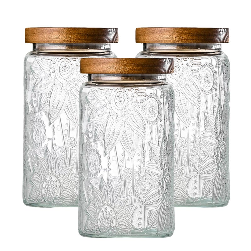 Adodeen 3-Pack 32oz Vintage Glass Jar With Lid, Glass Storage Containers, Airtight Kitchen Storage Containers For Sugar, Coffee, Tea, Spice, Flour, Candy Cookie, Pasta, Cereal - Image 1