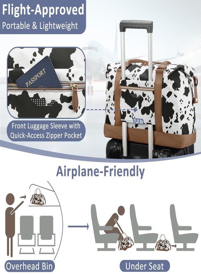ELONGRIVER Travel Duffle Bag for Women, Weekender Bags, Hospital Bag for Labor Delivery, Lightweight Tote Duffel Overnight Bag with Luggage Sleeve,Airplane Travel Bags, Cow Print, Large, Expandable - Image 3
