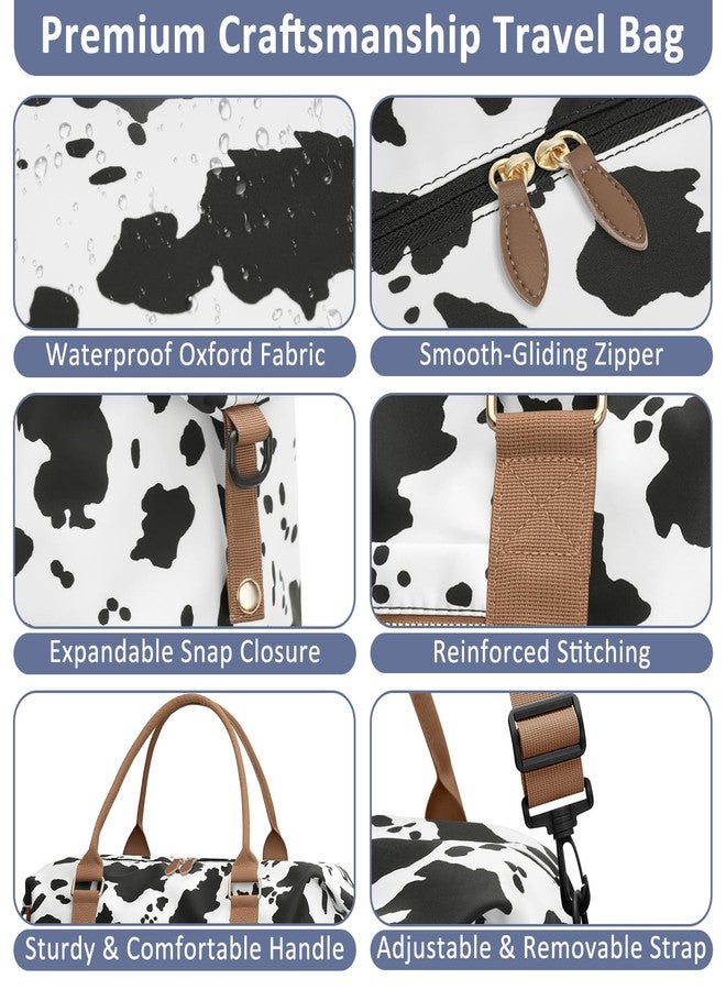 ELONGRIVER Travel Duffle Bag for Women, Weekender Bags, Hospital Bag for Labor Delivery, Lightweight Tote Duffel Overnight Bag with Luggage Sleeve,Airplane Travel Bags, Cow Print, Large, Expandable - Image 5