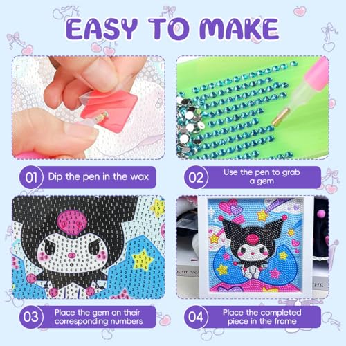 PATPAT DIY Diamond Painting Art Kit for Kids 6.7 inches Cute Kuromi Diamond Painting Art with Wooden Frame DIY Diamond Painting Art Desk Decoration Art Craft Gift for Kids - Image 4