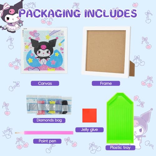 PATPAT DIY Diamond Painting Art Kit for Kids 6.7 inches Cute Kuromi Diamond Painting Art with Wooden Frame DIY Diamond Painting Art Desk Decoration Art Craft Gift for Kids - Image 3