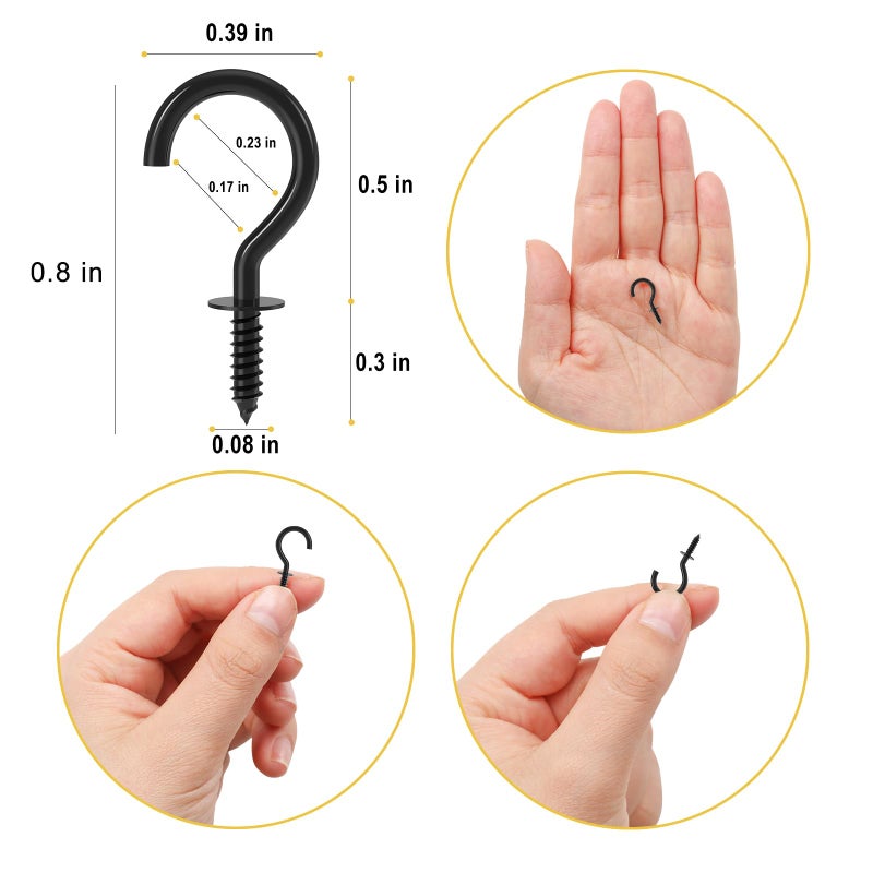 RELBRO 1/2 Inch Small Screw Hooks, Mini Metal Twist in Hooks, Black, 100 Pcs - Image 3