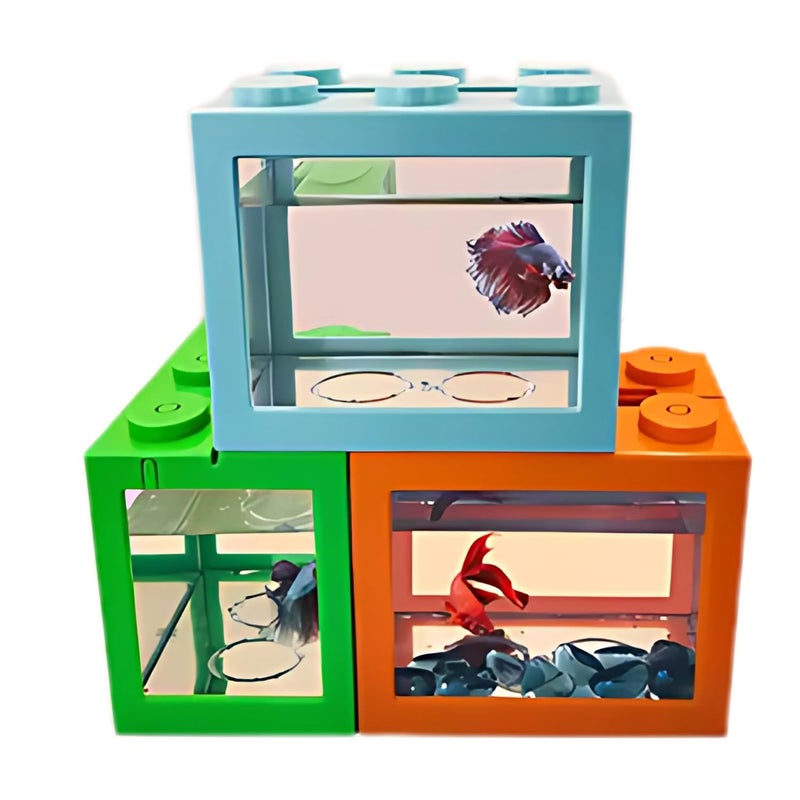 Sage Square حوض سمك بيتا – مثالي للمساحات الصغيرة، تصميم متين وأنيق للمبتدئين ومربي الأسماك ذوي الخبرة، حوض سهل الصيانة لسمك بيتا، مثالي للمنزل أو المكتب (عبوة من 3) - Image 1