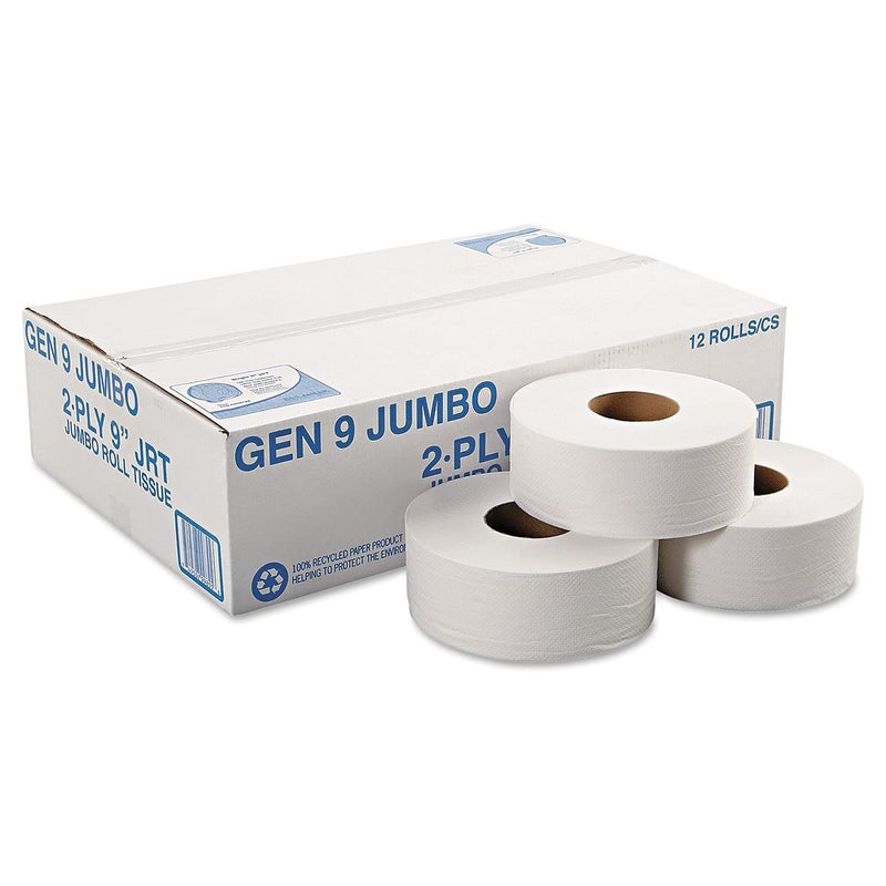 General Supply 9JUMBO Jumbo Roll Bath Tissue, 2-Ply, 9", White (Case of 12) - Image 2