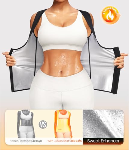 Junlan Sauna Suit for Women Waist Trainer Vest Sweat Tank Top Shaper for Women with Zipper (Black, Medium) - Image 4