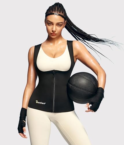 Junlan Sauna Suit for Women Waist Trainer Vest Sweat Tank Top Shaper for Women with Zipper (Black, Medium) - Image 5