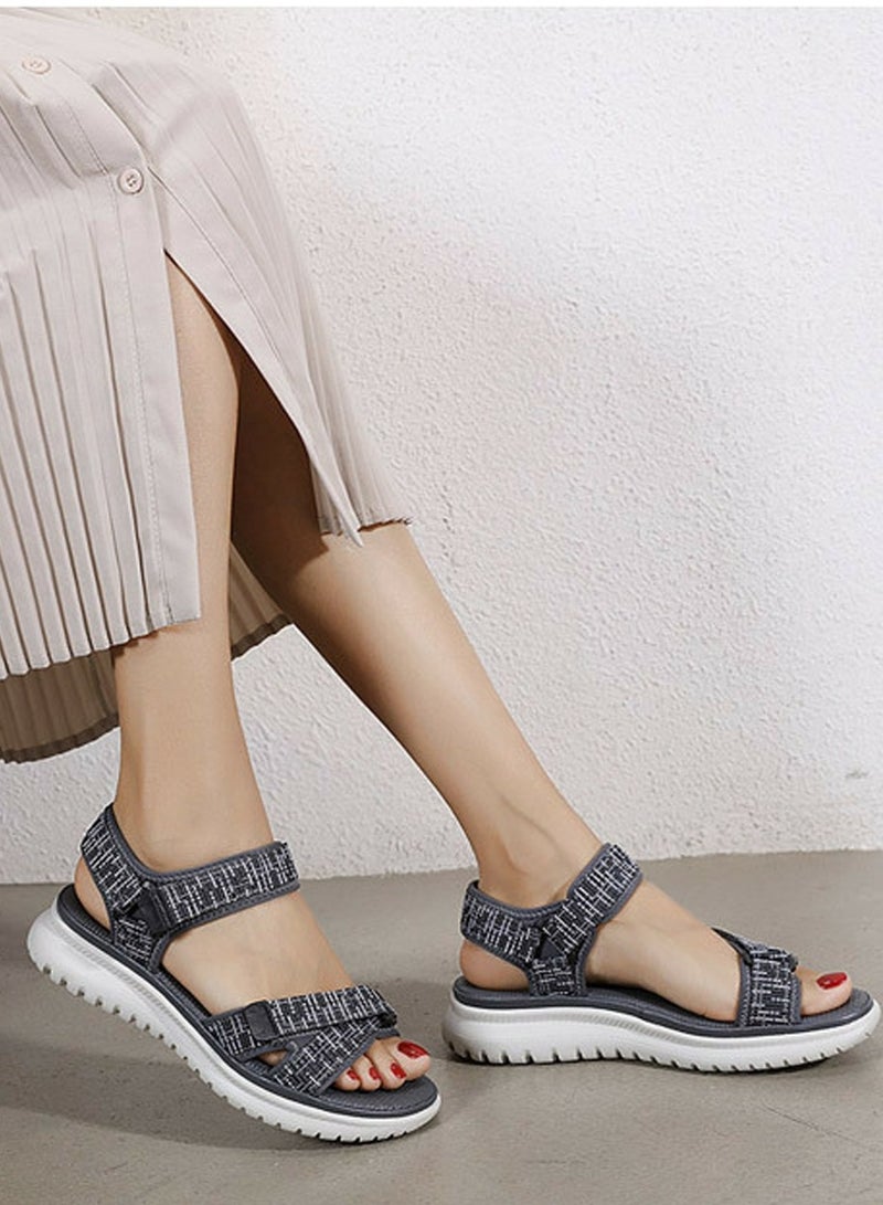 Loquat Women's Casual Sports Thick Soled Non Slip Sandals Comfortable Wedge Shoes For Outdoors Grey - Image 3