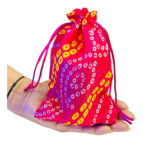 Krisah Pack of 50 pcs Potli Gift Pouches Bags, Small Size,18 cm X 12 cm, Bandhej Print, Magenta - Image 3