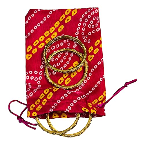 Krisah Pack of 50 pcs Potli Gift Pouches Bags, Small Size,18 cm X 12 cm, Bandhej Print, Magenta - Image 4