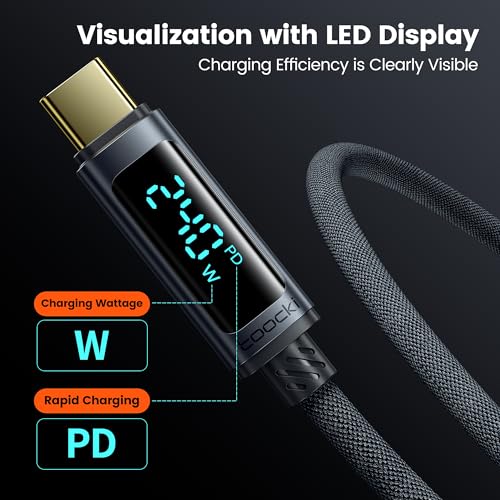 toocki USB C Cable [2Pack,6.6ft] 240W Fast Charging Cord with LED Display Compatible with iPhone 17 16 15 Pro Plus Pro Max Air, iPad Pro, Samsung Galaxy S25 S24, Switch, MacBook Air, Pixel - Image 3