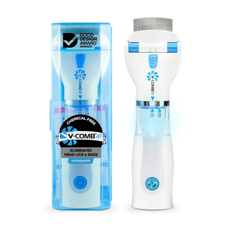 V-Comb A1 Rechargeable Chemical-Free Lice Removal Electric Comb, Pack of Refill Filters, Natural Head Lice Solution for Children & Adults, Electric Lice Vacuum Comb, for All Hair Types, Gentle Lice Care - Image 1