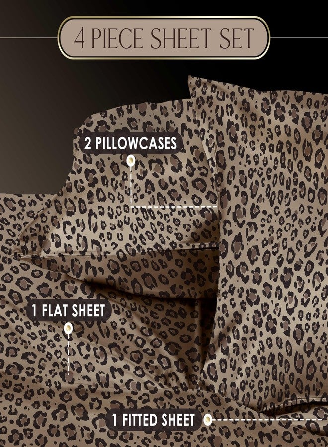 Martex Elegance 4-Piece Satin Sheets Set - King Size, Luxury Hotel Quality, Leopard Print, Silky Soft & Smooth, Brown - Image 3
