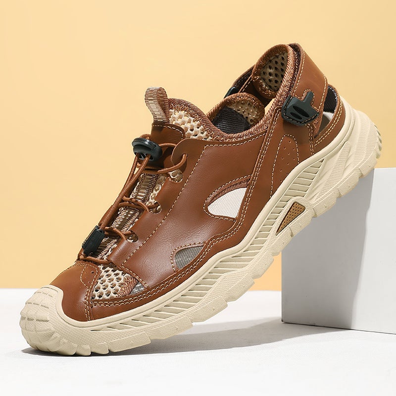 Fashionable Retro Men'S Sandals, Summer Breathable Mesh Thick-Soled Non-Slip Outdoor Beach Shoes, Trendy And Versatile Style - Image 2