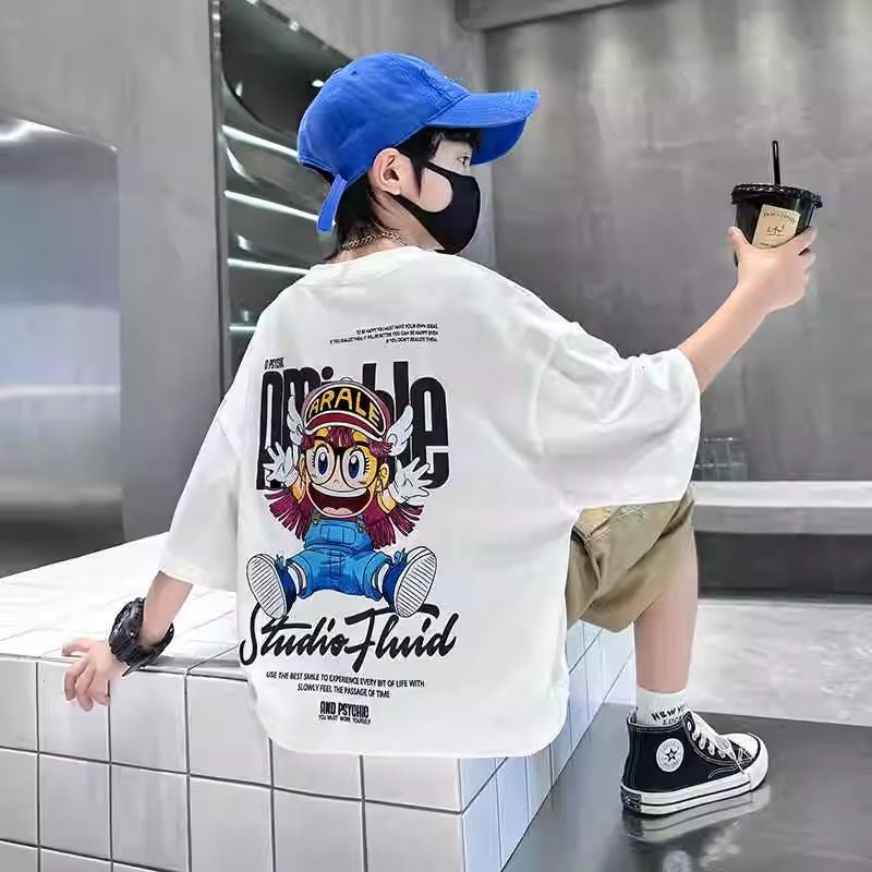Boys' Short-Sleeved Handsome Niche T-Shirt New Summer Children'S Summer Pure Cotton Boys Internet Celebrated T-Shirt Trendy Cool Top - Image 3