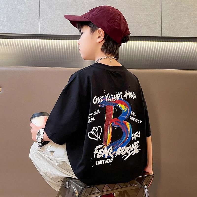 Boys' Short-Sleeved Handsome Niche T-Shirt New Summer Children'S Summer Pure Cotton Boys Internet Celebrated T-Shirt Trendy Cool Top - Image 4