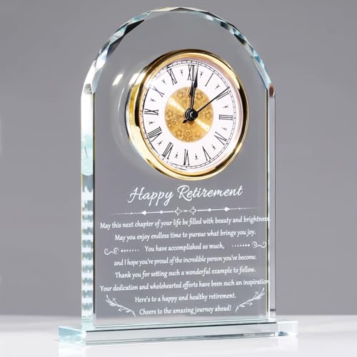 YWHL Retirement Clock Gifts for Women  Men Best Happy Retirement Glass Plaque for Coworkers Boss Going Away Retired Gifts for Friends Farewell Goodbye Presents Ideas