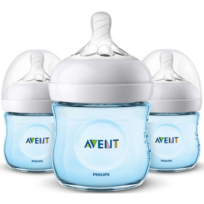 Philips AVENT Natural Baby Bottle, SCF010/39, Blue, 4 Ounce (Pack of 3) - Image 1