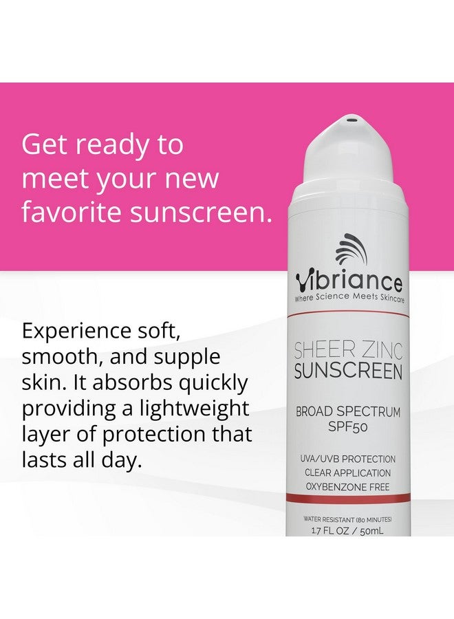 Vibriance واقي شمس للوجه من الزنك الشفاف SPF 50 مناسب للبشرة الحساسة تجديد البشرة واقي شمس أكسيد الزنك الشفاف للوجه والعنق طيف واسع 1.7 أونصة سائلة (50 مل) - Image 2