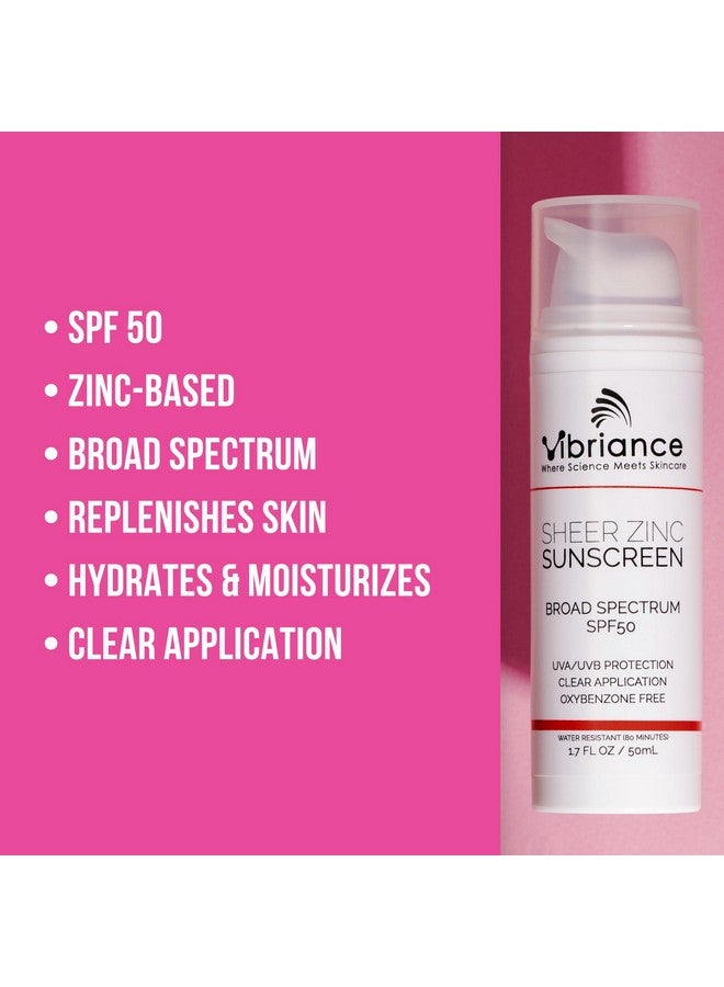 Vibriance واقي شمس للوجه من الزنك الشفاف SPF 50 مناسب للبشرة الحساسة تجديد البشرة واقي شمس أكسيد الزنك الشفاف للوجه والعنق طيف واسع 1.7 أونصة سائلة (50 مل) - Image 3