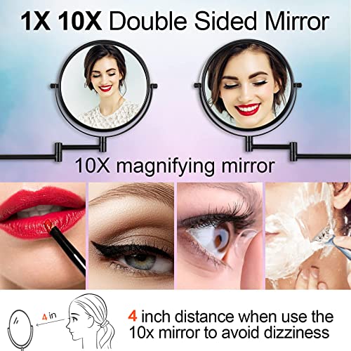 LANSI Wall Mounted Magnifying Makeup Mirror with 1X 10X Magnification and Extendable Arm, 8 Inch Double Sided Vanity Mirror for Bathroom, Wall Mirror for Teen Girls, Women, Matte Black - Image 2
