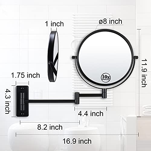 LANSI Wall Mounted Magnifying Makeup Mirror with 1X 10X Magnification and Extendable Arm, 8 Inch Double Sided Vanity Mirror for Bathroom, Wall Mirror for Teen Girls, Women, Matte Black - Image 5