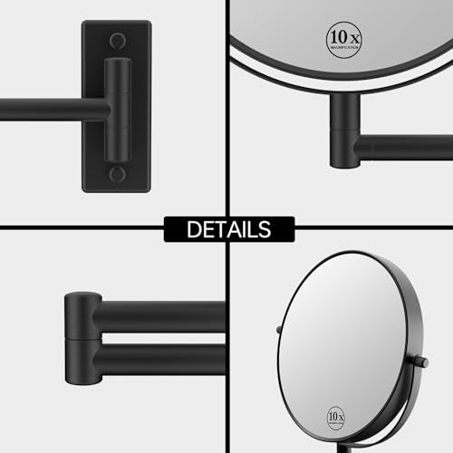 LANSI Wall Mounted Magnifying Makeup Mirror with 1X 10X Magnification and Extendable Arm, 8 Inch Double Sided Vanity Mirror for Bathroom, Wall Mirror for Teen Girls, Women, Matte Black - Image 4