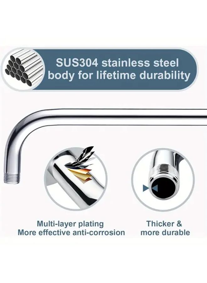 Stainless Steel Shower Extension Arm 32cm Chrome Plated L Shaped Bracket With Flange Hooks And Teflon Tape For Bathroom Shower Head - Image 4