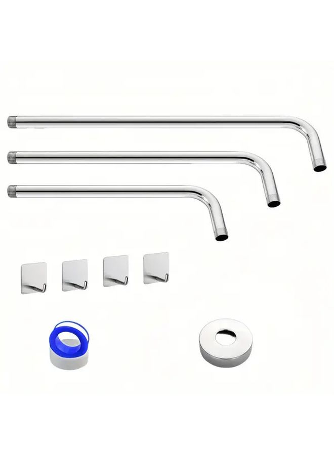 Stainless Steel Shower Extension Arm 32cm Chrome Plated L Shaped Bracket With Flange Hooks And Teflon Tape For Bathroom Shower Head - Image 1