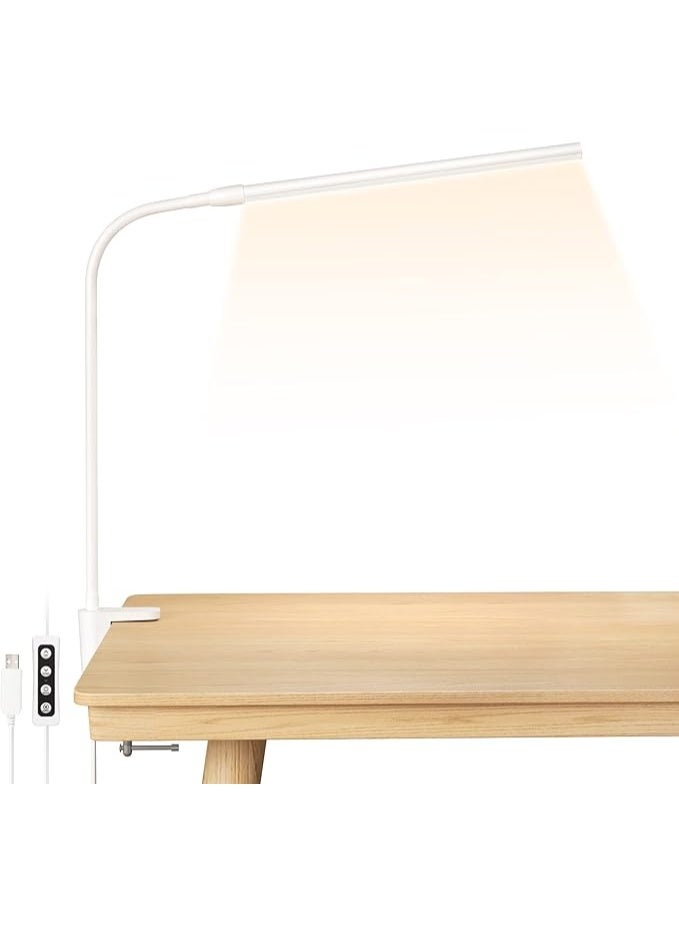 Lepro Desk Lamp Clip on Desk Lamp, Adjustable Flexible, Warm white Natural white and Cool white light, 460 lumens, 10 Brightness, Dimmable USB Clamp Lamp, reading lamp, study lamp for students, White - Image 1