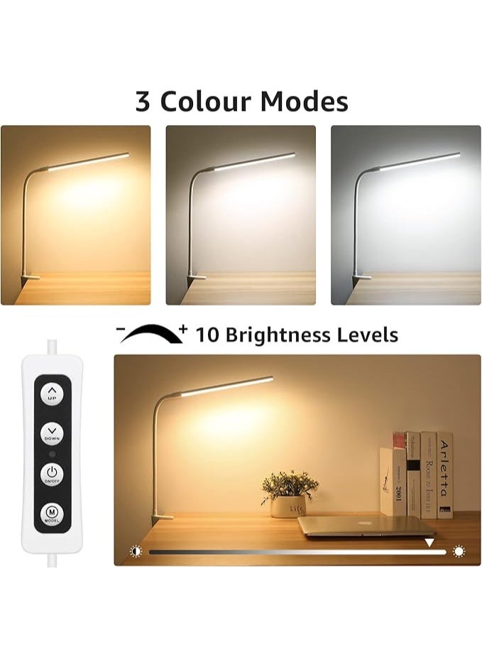 Lepro Desk Lamp Clip on Desk Lamp, Adjustable Flexible, Warm white Natural white and Cool white light, 460 lumens, 10 Brightness, Dimmable USB Clamp Lamp, reading lamp, study lamp for students, White - Image 5