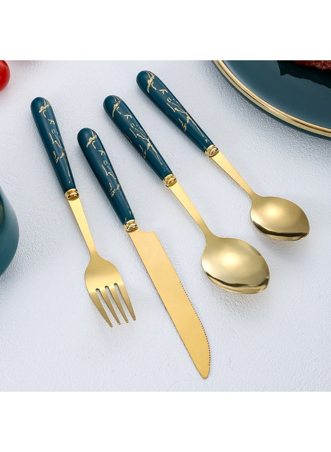 24-Piece Gilded Stainless Steel Flatware Set,Kitchen Utensil Tableware Cutlery Set Service for 6, Steak Cutlery Set for Home and Restaurant (Dark Green) - Image 5