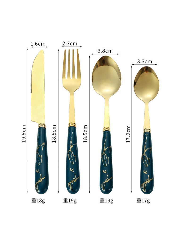 24-Piece Gilded Stainless Steel Flatware Set,Kitchen Utensil Tableware Cutlery Set Service for 6, Steak Cutlery Set for Home and Restaurant (Dark Green) - Image 2
