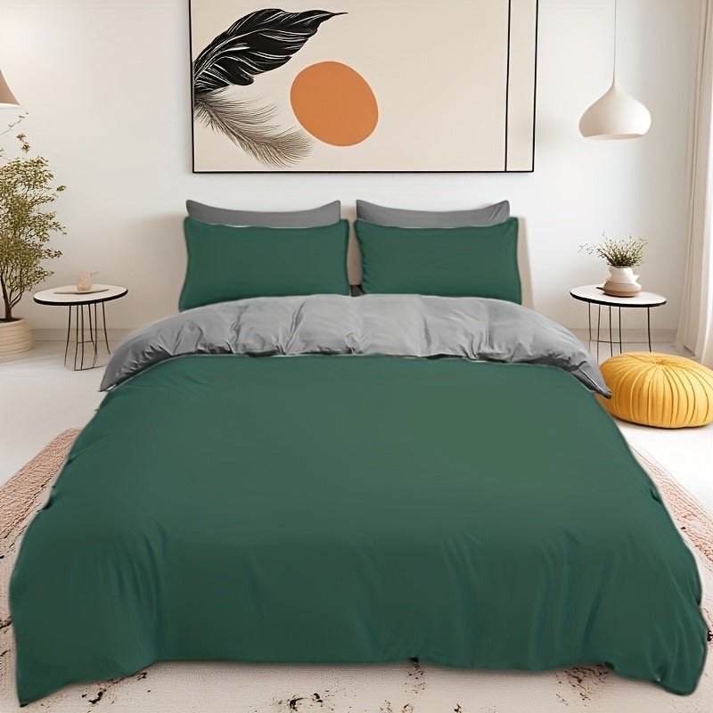 5pcs Dual-Style Solid Color Duvet Cover and Pillowcase Set, Brushed Fabric Skin-Friendly All-Season Breathable Comfortable Minimalist Duvet Cover and Pillowcase Set, Includes One Duvet Cover and Four Pillowcases - Image 1