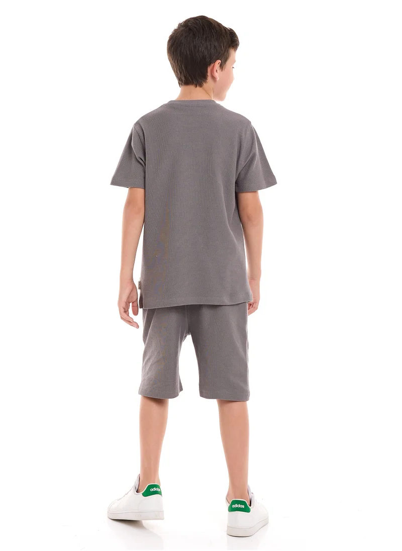 victor and jane Boys 2-Piece Set: T-Shirt & short for (6-12 Years) Grey