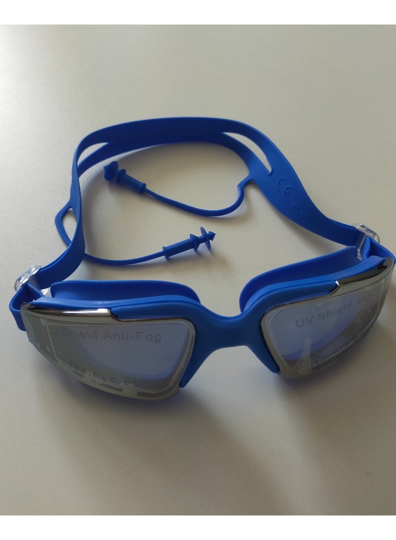 نظارة سباحة مضادة للضباب ومانعة للتسرب وواقية من الأشعة فوق البنفسجية، للنساء والرجال، الكبار والشباب والأطفال، نظارة سباحة عريضة بحزام قابل للتعديل مع سدادات للأذن - Image 2