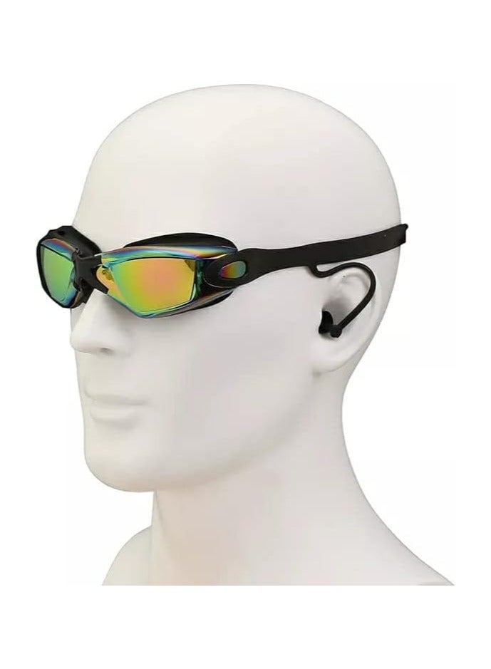 نظارة سباحة مضادة للضباب ومانعة للتسرب وواقية من الأشعة فوق البنفسجية، للنساء والرجال، الكبار والشباب والأطفال، نظارة سباحة عريضة بحزام قابل للتعديل مع سدادات للأذن - Image 3