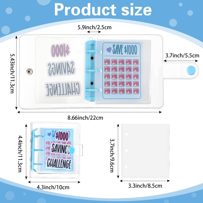 Noveread 2 Pcs Mini Money Savings Binder Saving Challenge Binder Money Book Saver with Cash Envelopes Reusable Budget Book (1000 Dollar,500 Dollar,Pink and Blue) - Image 3