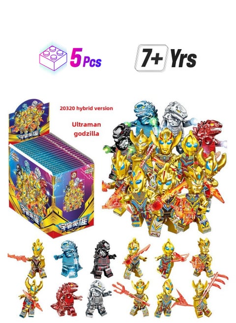 1 x 5 pcs Gold Ultraman Blind Bags - Seraph Godzilla Building Blocks 20320 Gold Ultraman Godzilla Blind Bag Random 1 Bag