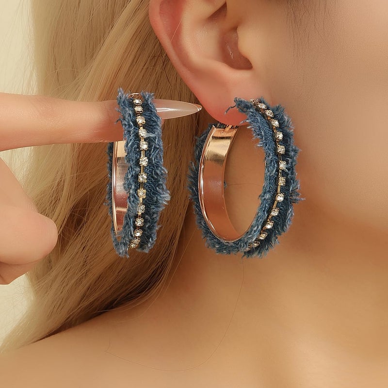 Coiris Bohemian Statement Dangle Earrings for Women Denim Leather Earrings for Women(ER1302-A) - Image 4