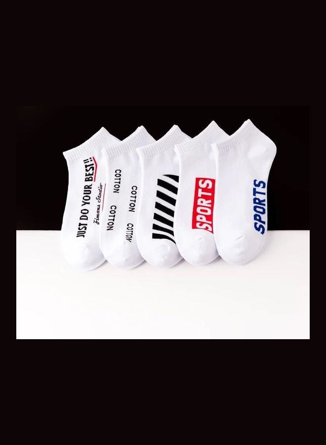 Pack Of 5 Pairs Of Printed Socks White/Red/Black